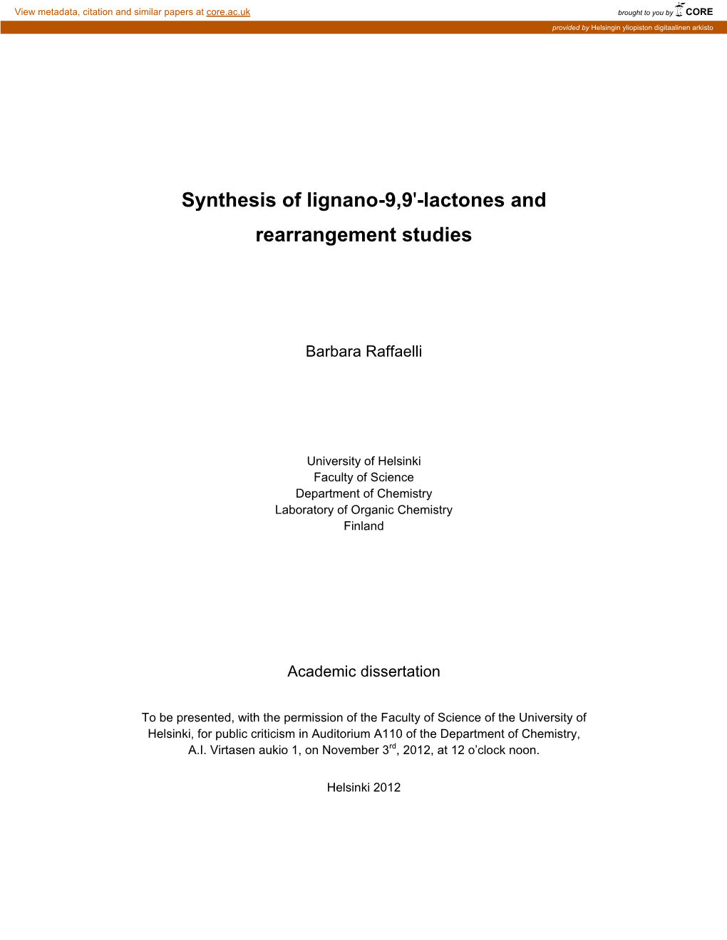 Lactones and Rearrangement Studies