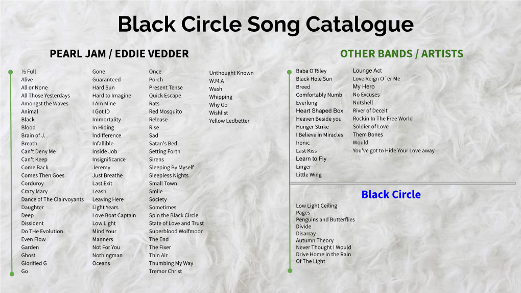 Black Circle Song Catalogue