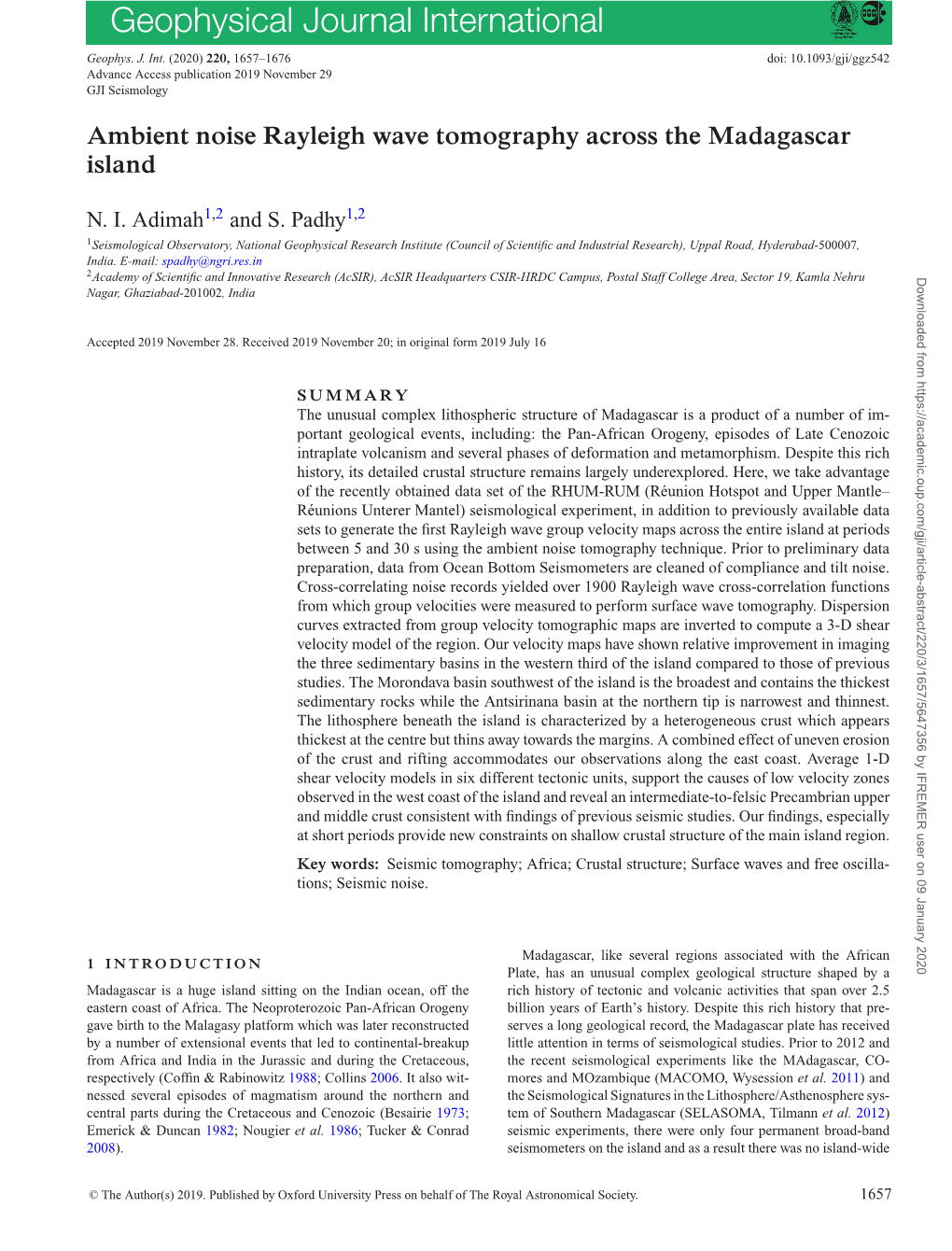 Ambient Noise Rayleigh Wave Tomography Across the Madagascar Island