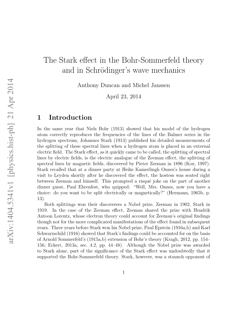 The Stark Effect in the Bohr-Sommerfeld Theory And