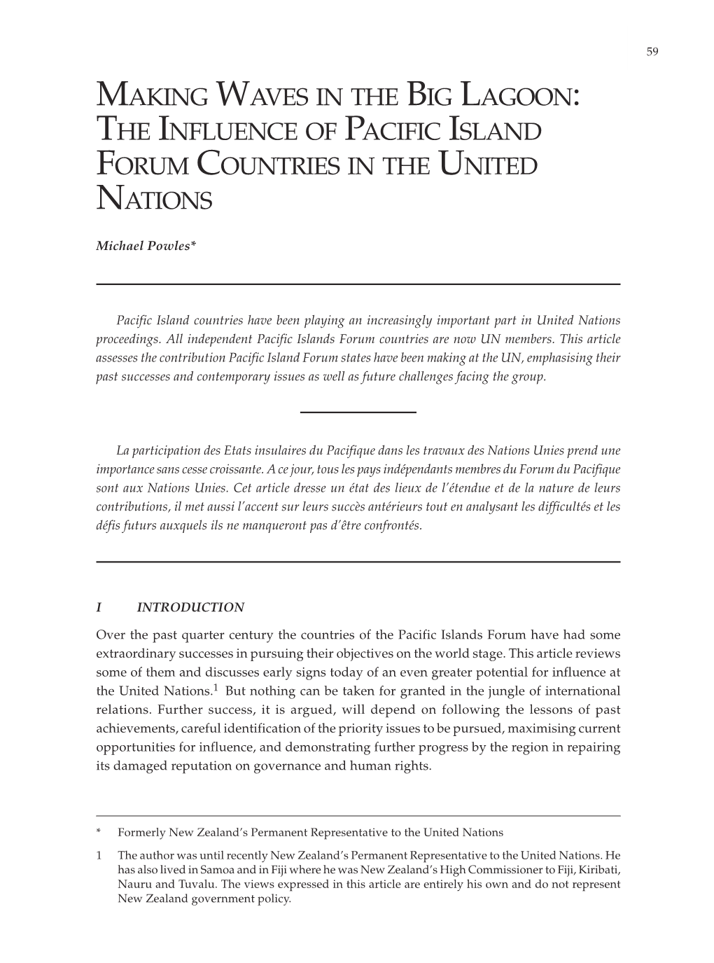 The Influence of Pacific Island Forum Countries in the United Nations