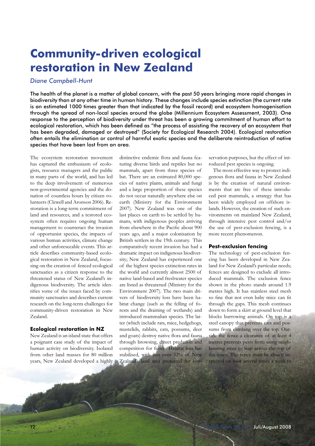 Community-Driven Ecological Restoration in New Zealand Diane Campbell-Hunt