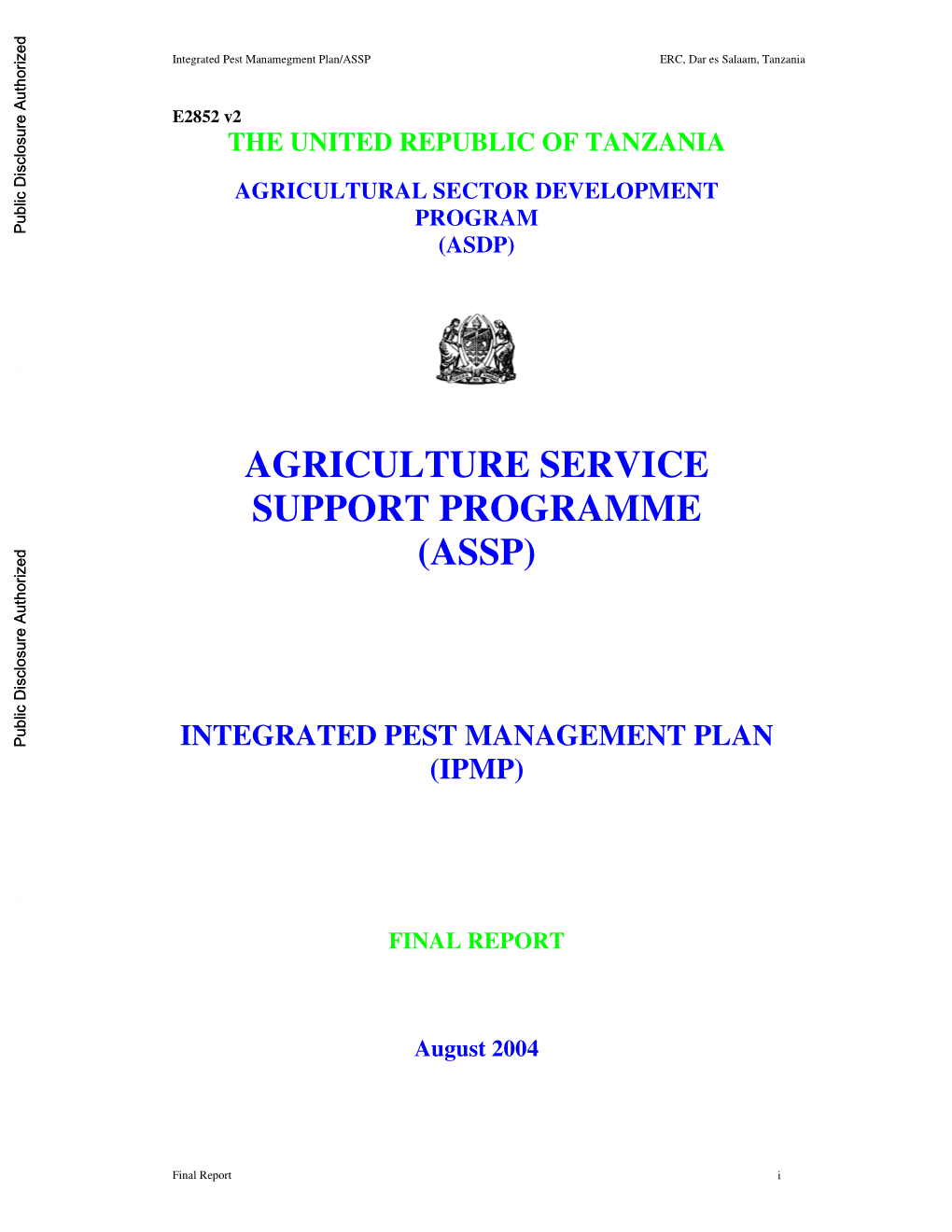 Integrated Pest Management Plan (Ipmp)