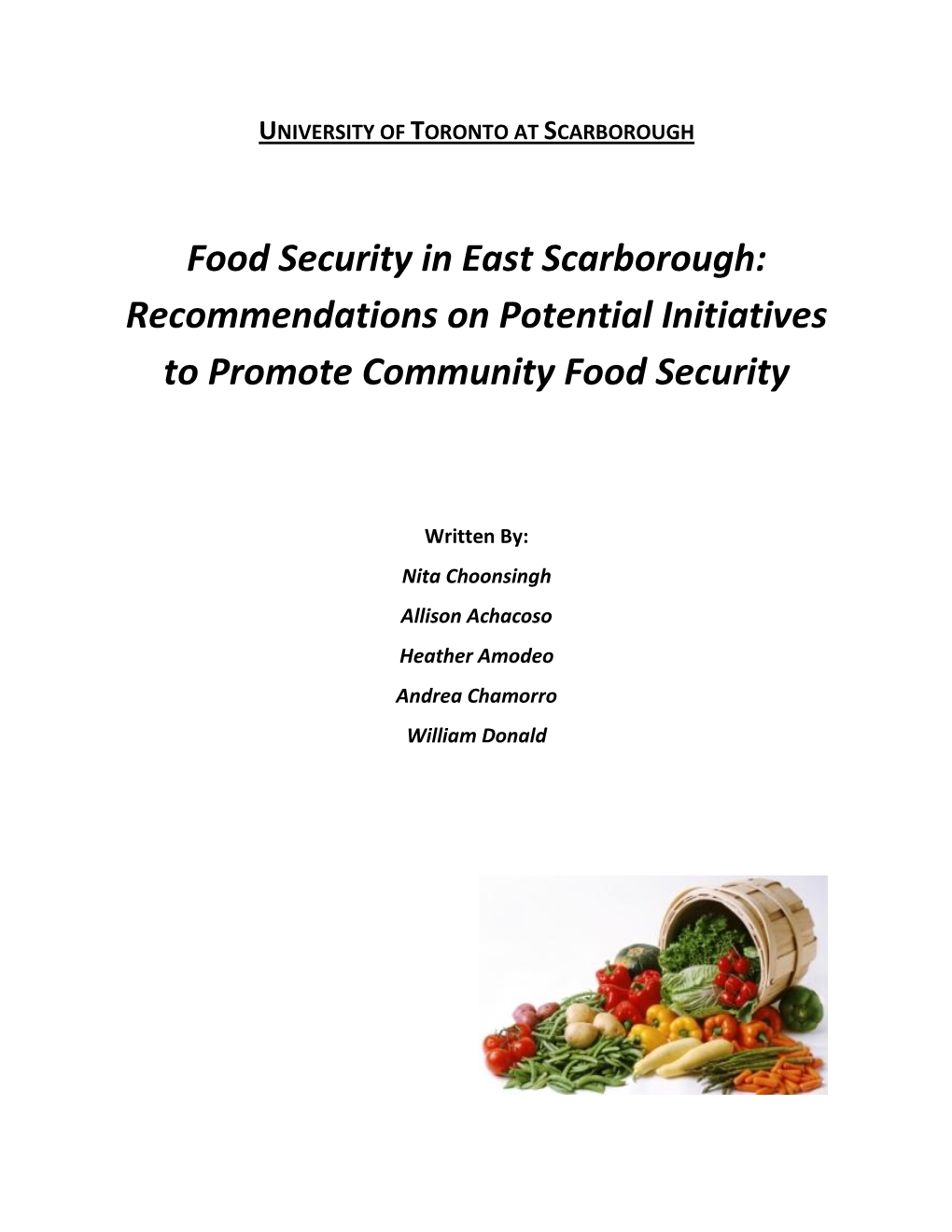 Food Security in East Scarborough: Recommendations on Potential Initiatives to Promote Community Food Security