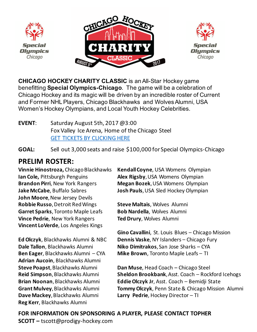 Chicago Hockey Charity Classic Flyer