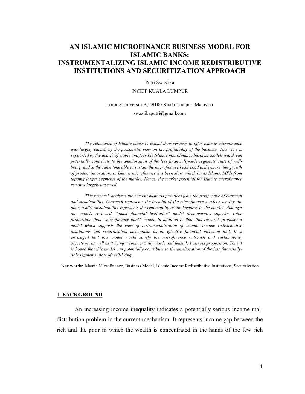 An Islamic Microfinance Business Model for Islamic Banks: Instrumentalizing Islamic Income Redistributive Institutions and Securitization Approach