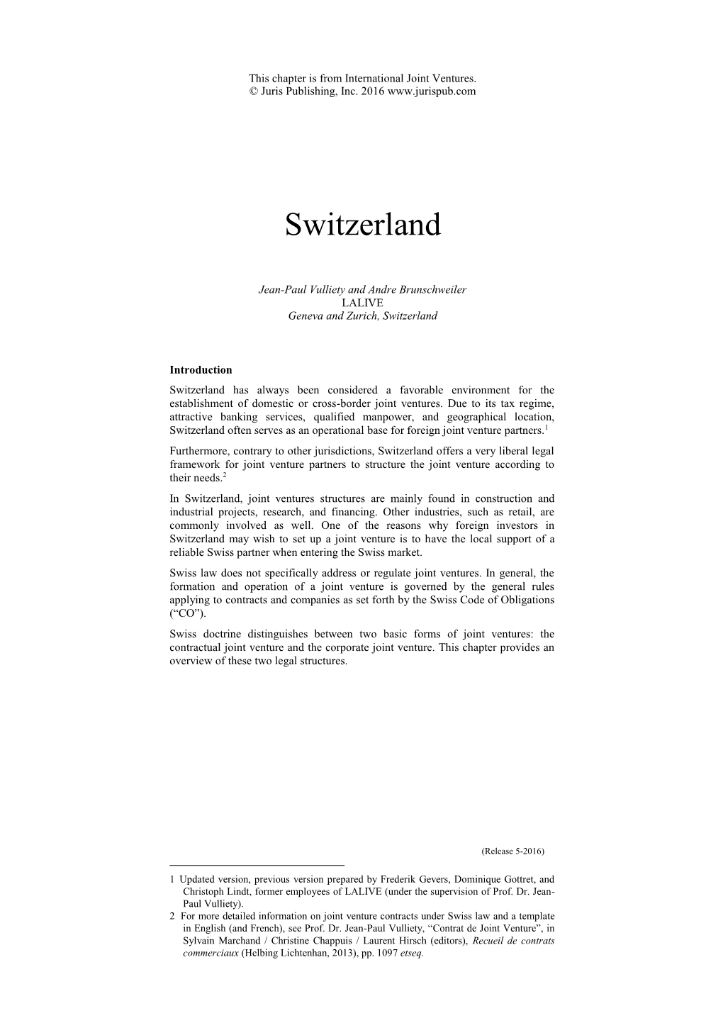 International Joint Ventures: Switzerland