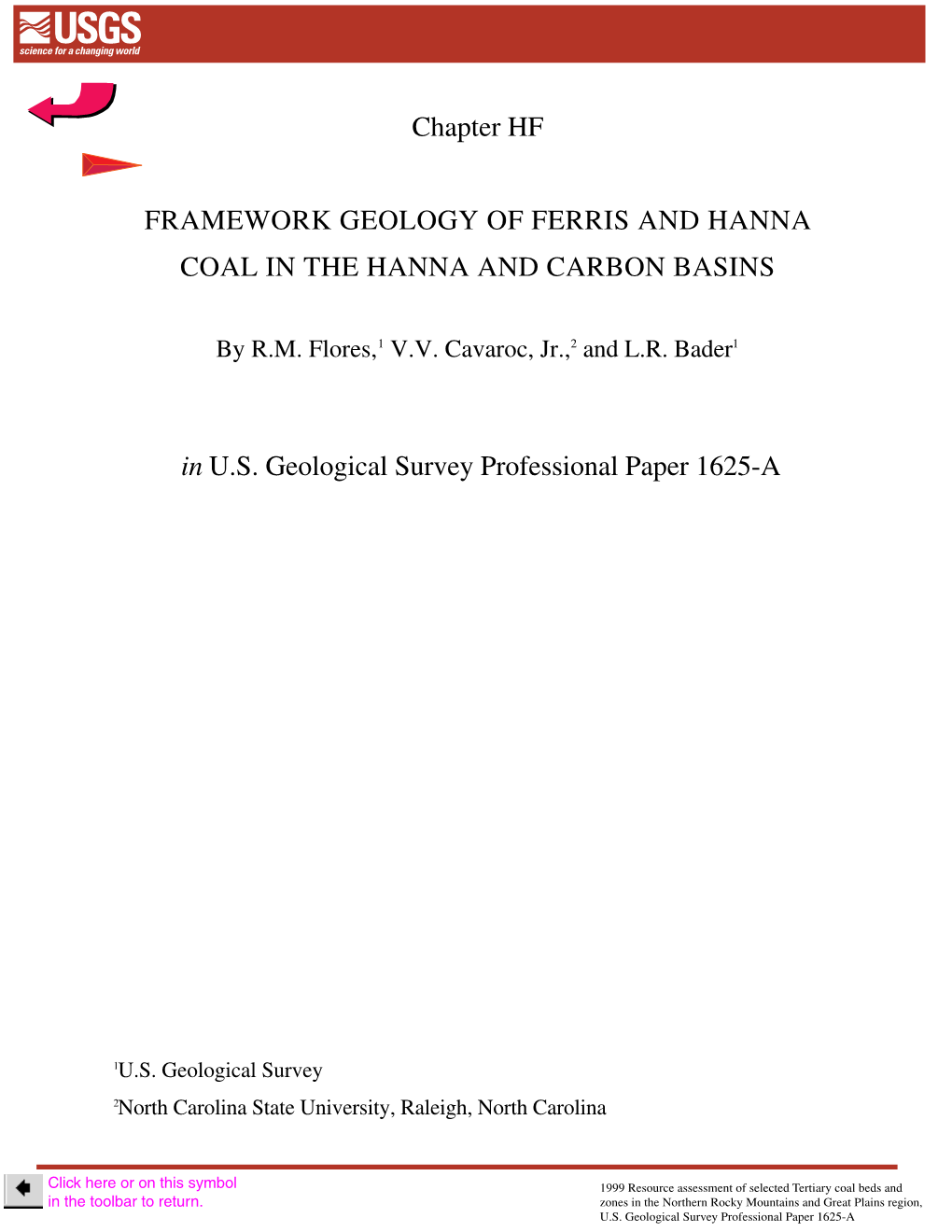 Chapter HF FRAMEWORK GEOLOGY of FERRIS and HANNA COAL IN