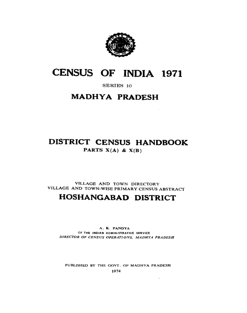 District Census Handbook, Hoshangabad, Part X(A) & X(B)