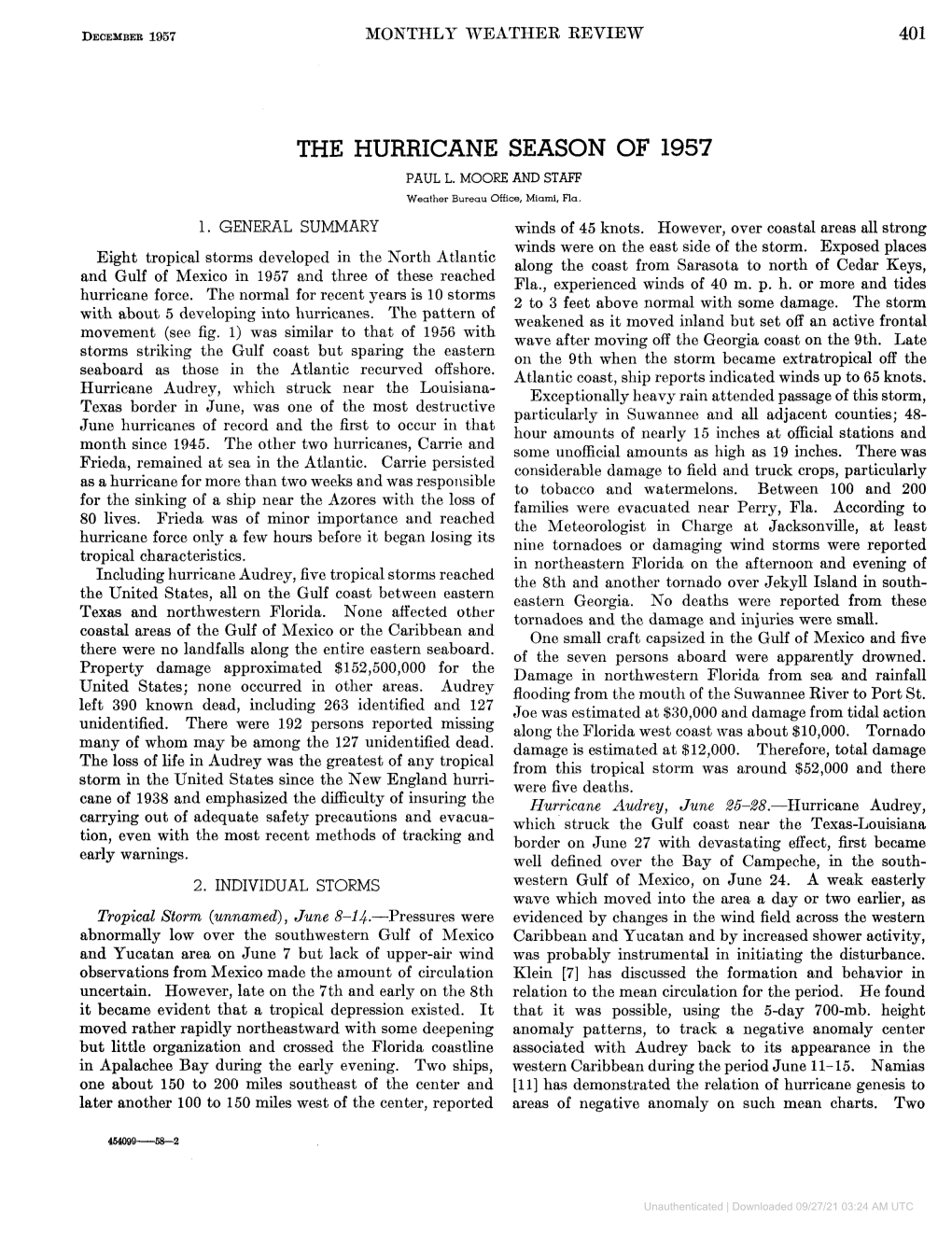 The Hurricane Season of 1957 Paul L