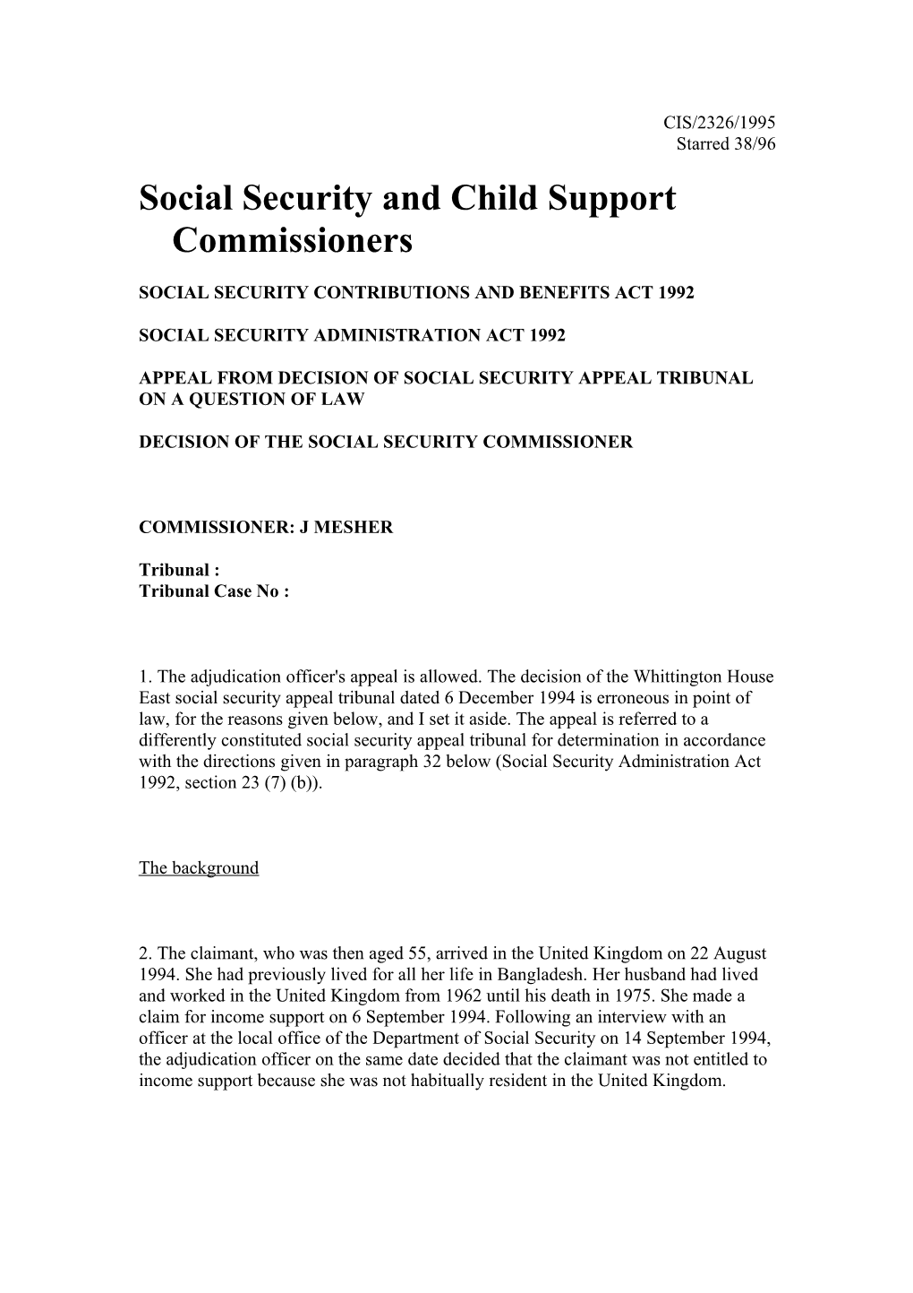 Social Security and Child Support Commissioners