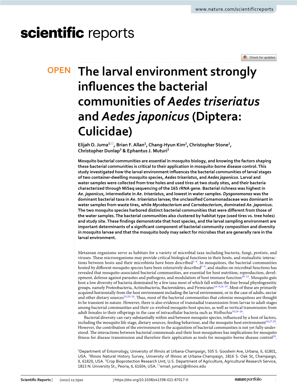 The Larval Environment Strongly Influences the Bacterial