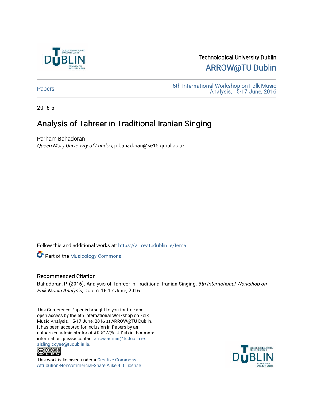 Analysis of Tahreer in Traditional Iranian Singing
