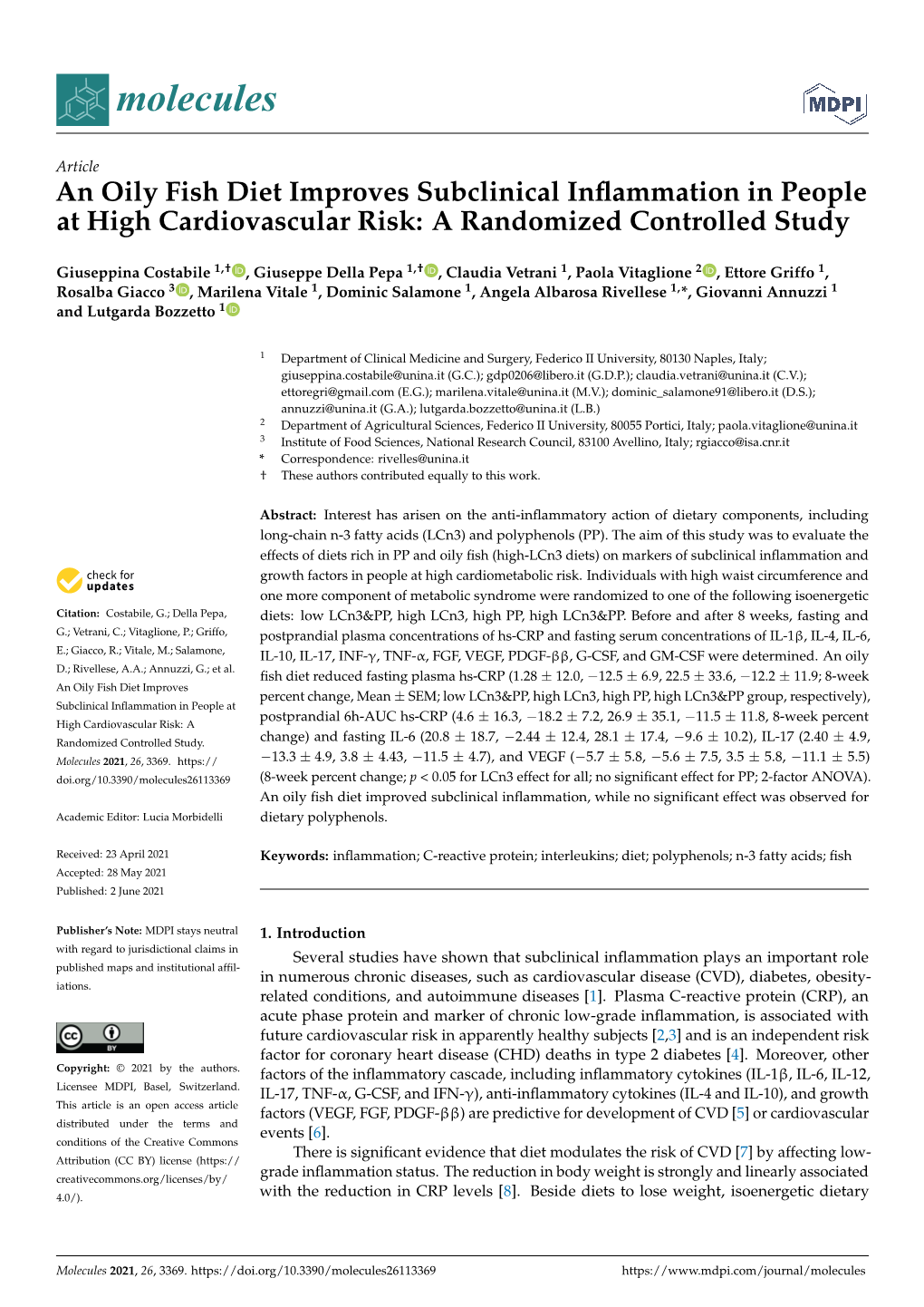 An Oily Fish Diet Improves Subclinical Inflammation in People At