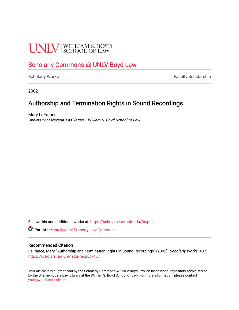 Authorship and Termination Rights in Sound Recordings