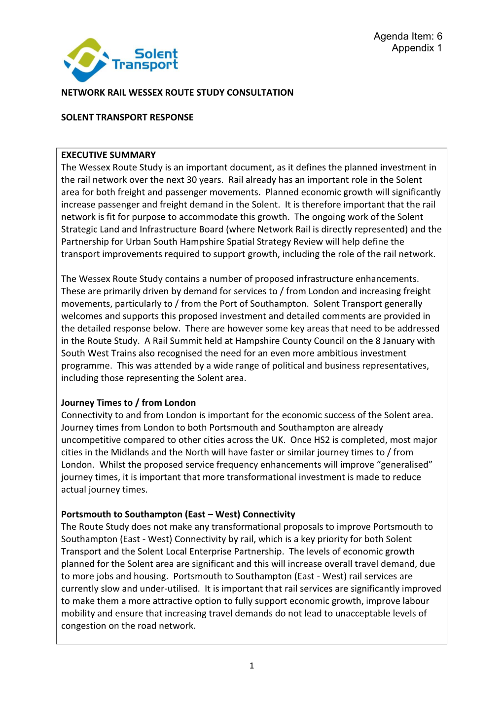 6 Appendix 1 NETWORK RAIL WESSEX ROUTE STUDY