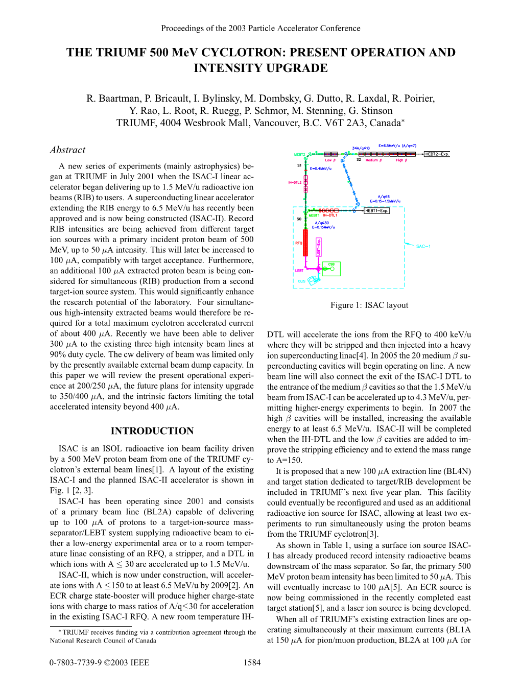 THE TRIUMF 500 Mev CYCLOTRON: PRESENT OPERATION and INTENSITY UPGRADE