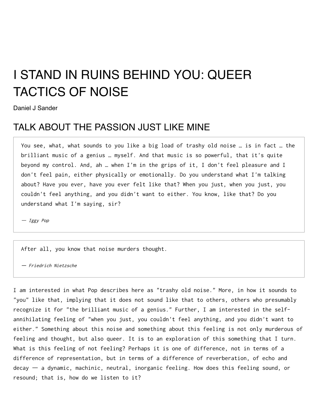 I Stand in Ruins Behind You: Queer Tactics of Noise