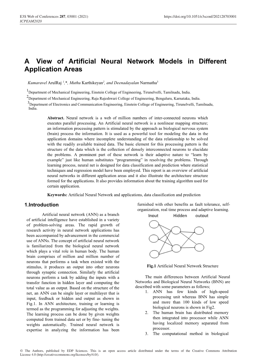 A View of Artificial Neural Network Models in Different Application Areas