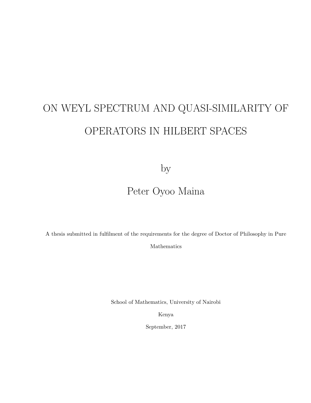 On Weyl Spectrum and Quasi-Similarity of Operators In