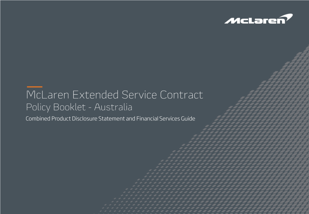 Mclaren Extended Service Contract Policy Booklet - Australia Contents