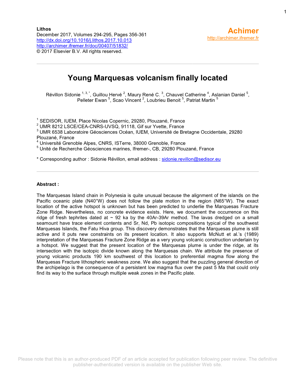 Young Marquesas Volcanism Finally Located