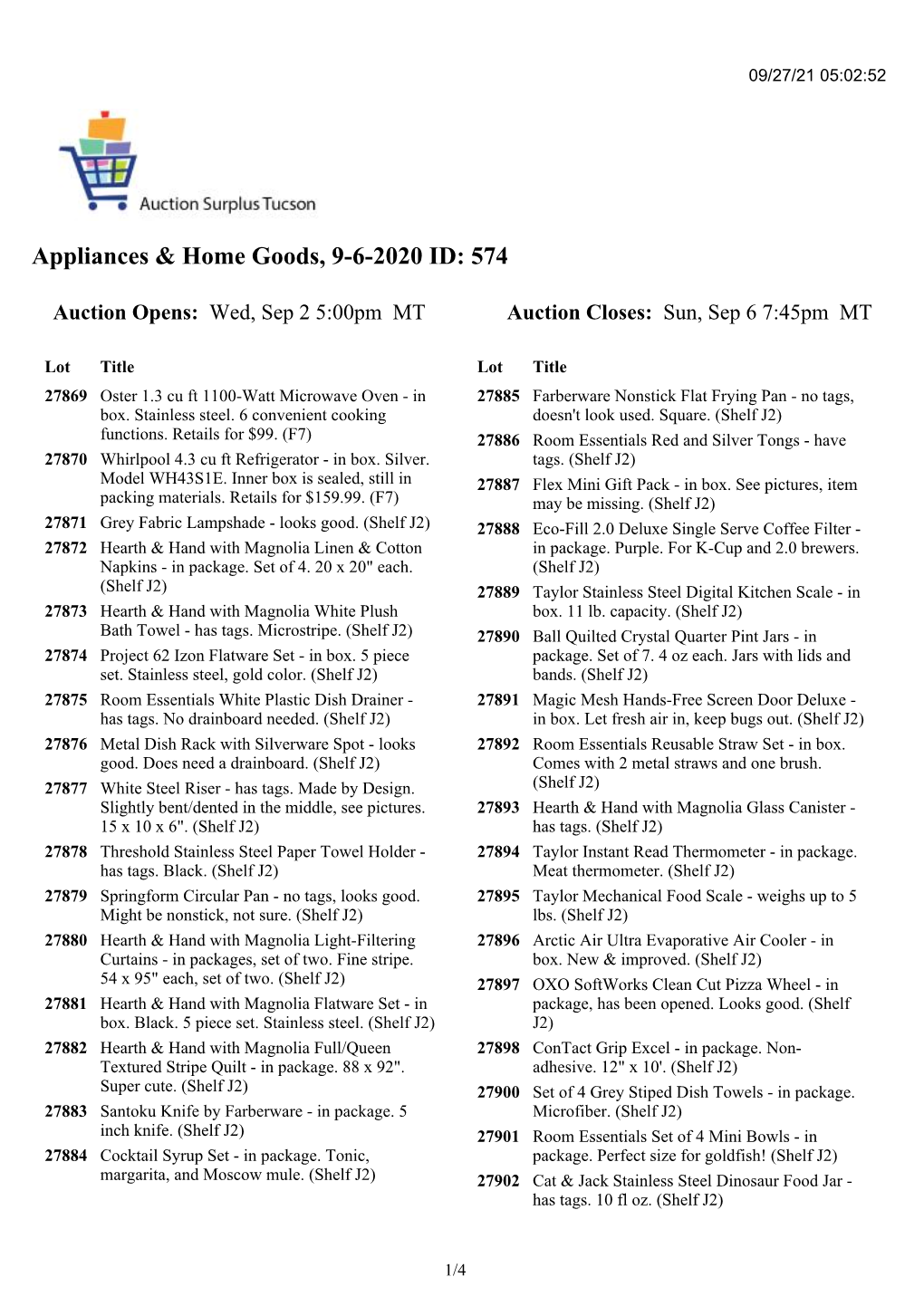 Appliances & Home Goods, 9-6-2020 ID
