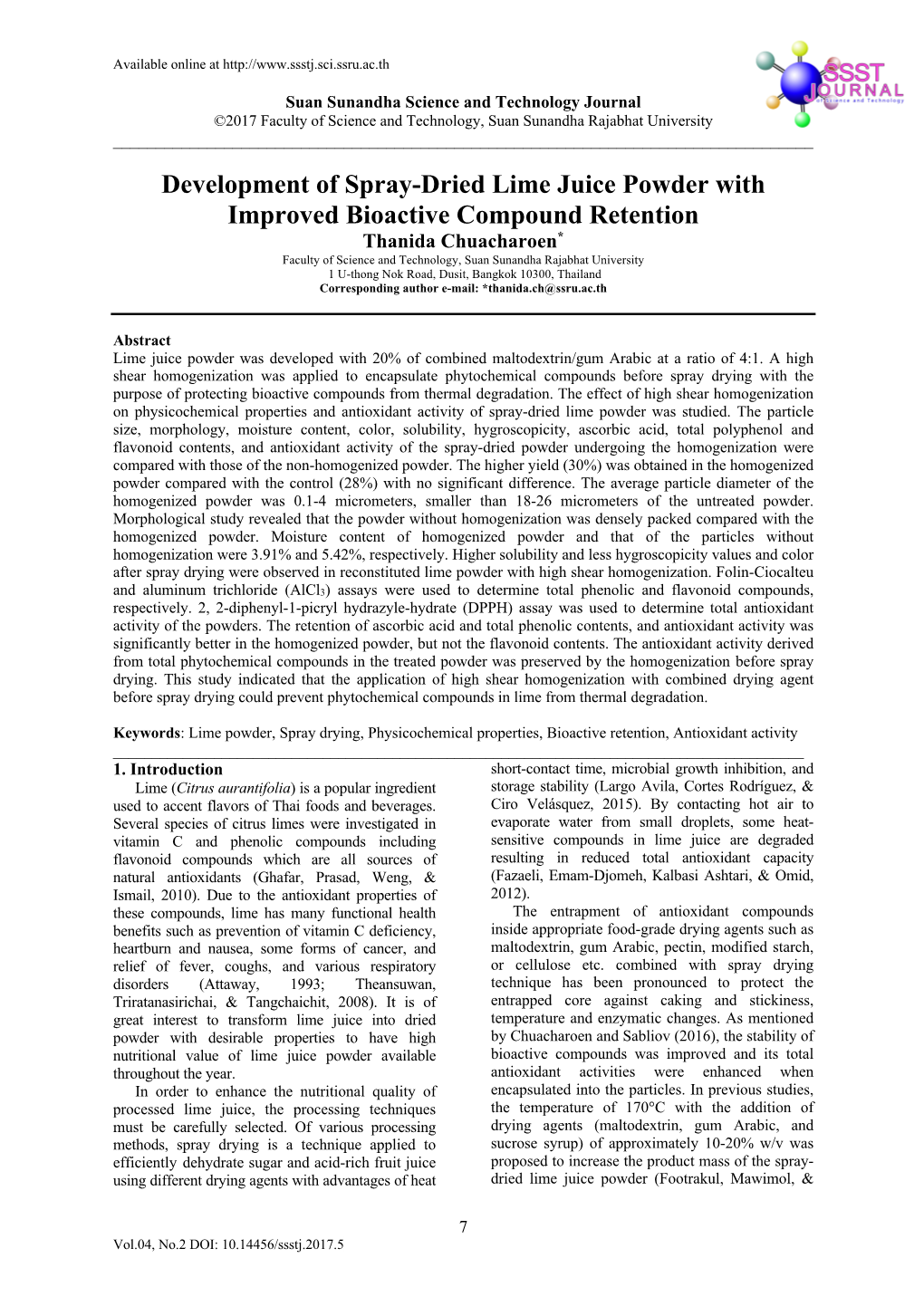 Development of Spray-Dried Lime Juice Powder with Improved Bioactive Compound Retention