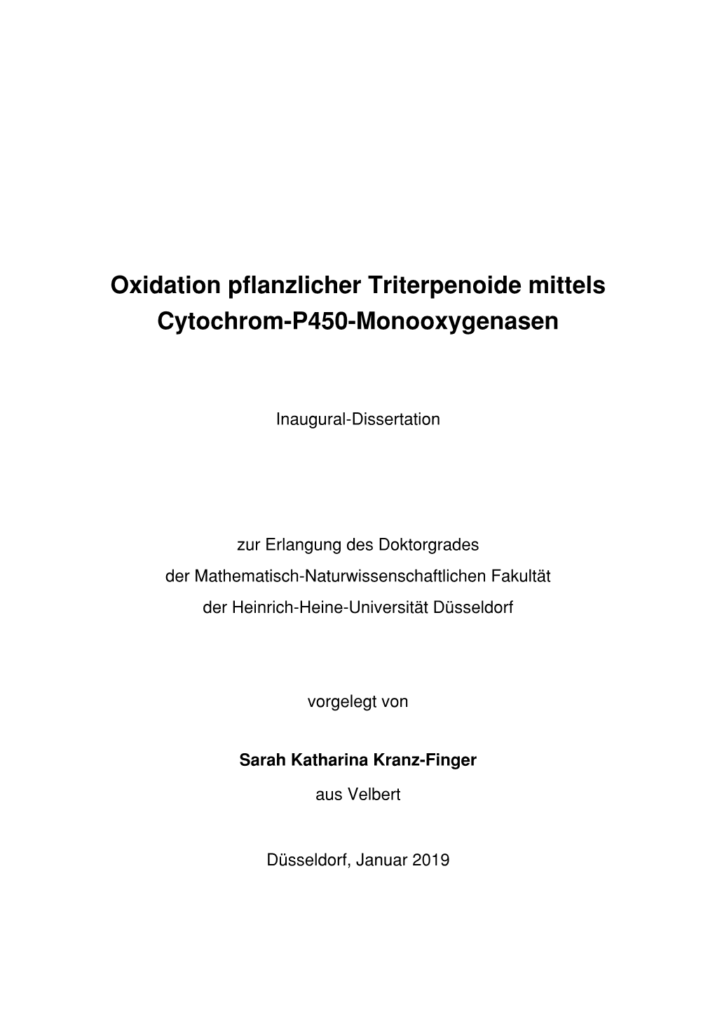 Oxidation Pflanzlicher Triterpenoide Mittels Cytochrom-P450-Monooxygenasen