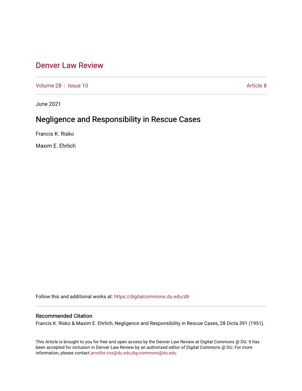 Negligence and Responsibility in Rescue Cases