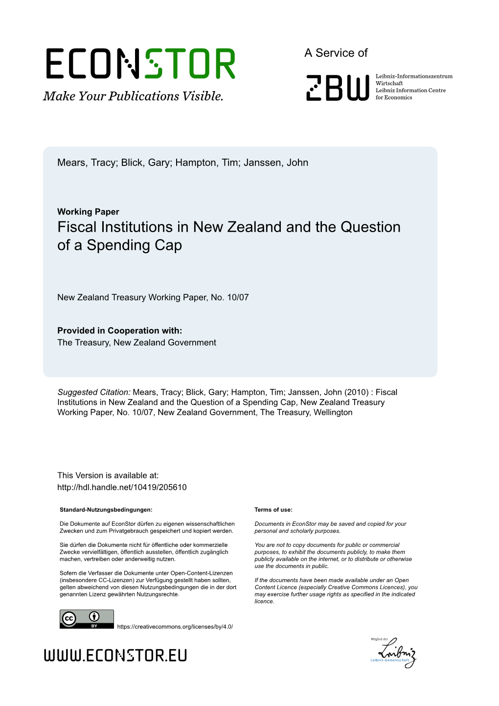 Fiscal Institutions in New Zealand and the Question of a Spending Cap