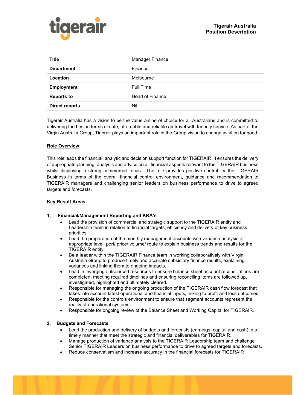 Tigerair Australia Position Description