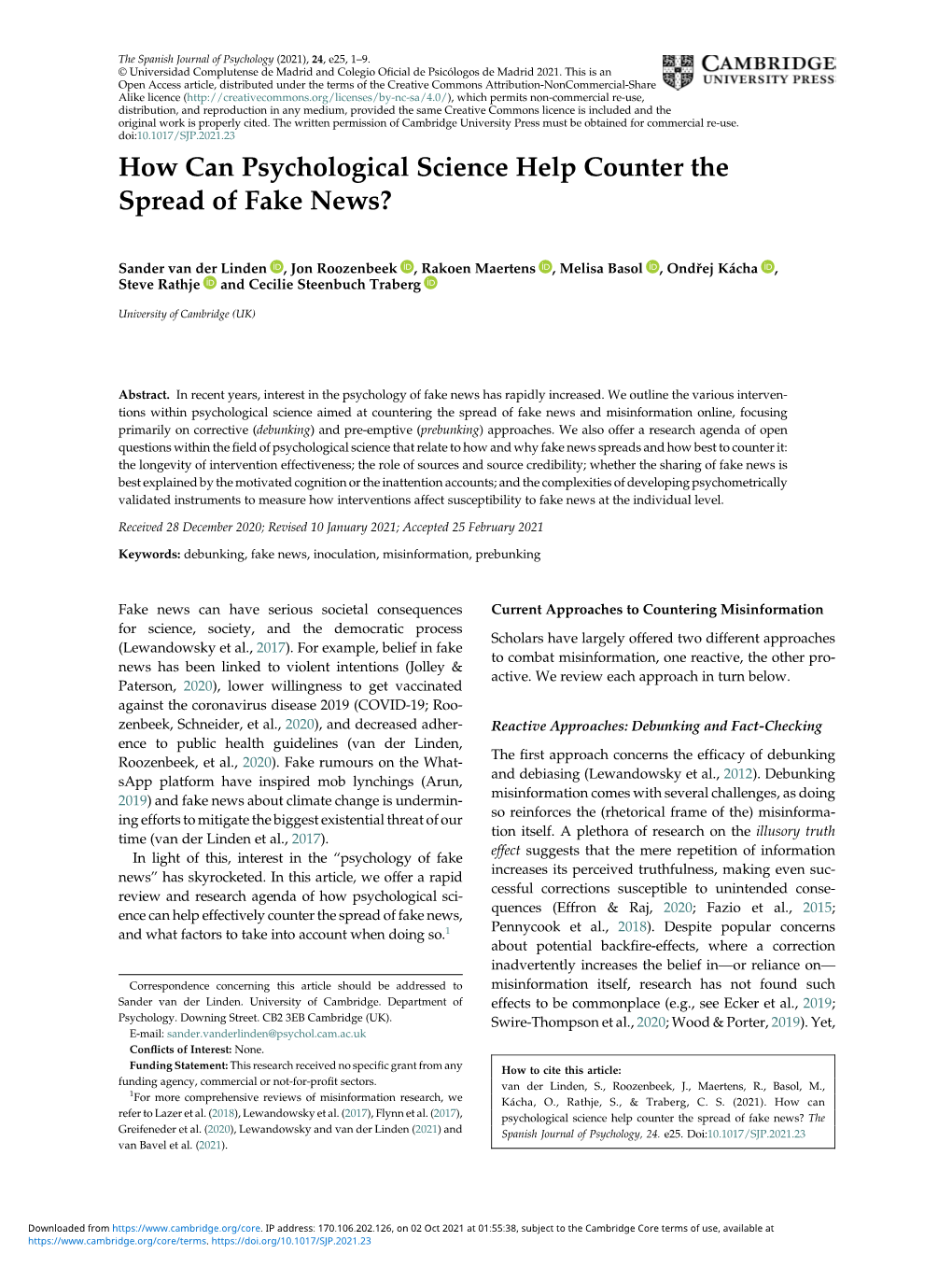 How Can Psychological Science Help Counter the Spread of Fake News?