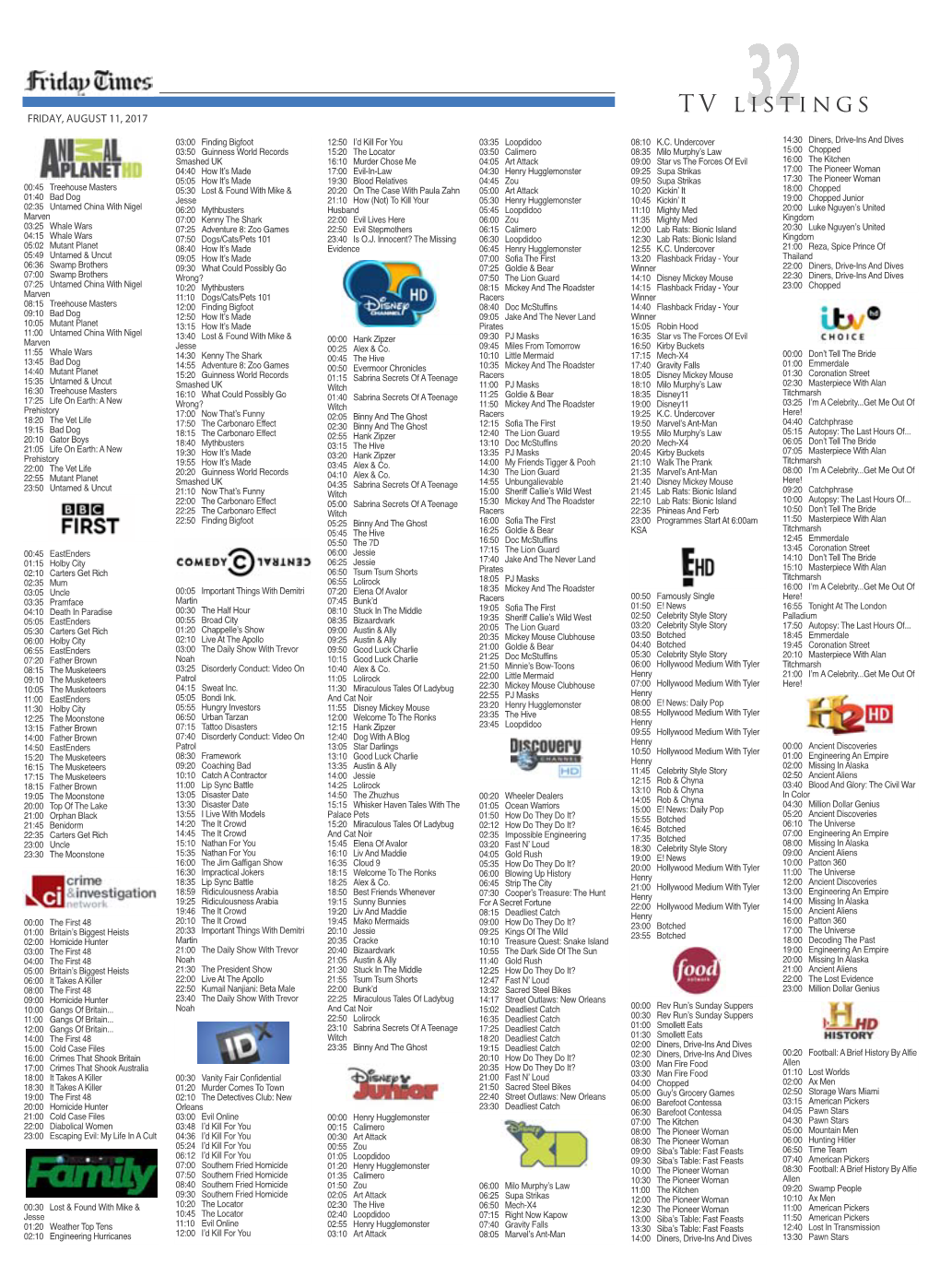 TV Listings FRIDAY, AUGUST 11, 2017