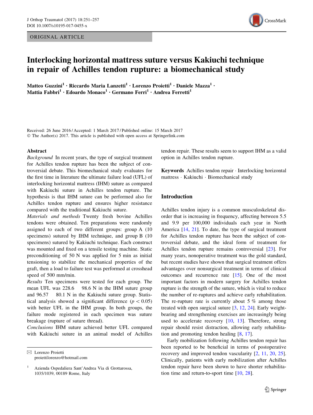 Interlocking Horizontal Mattress Suture Versus Kakiuchi Technique in Repair of Achilles Tendon Rupture: a Biomechanical Study