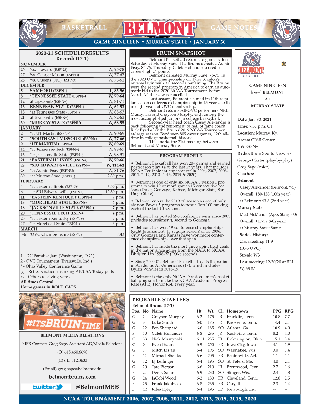 BASKETBALL GAME NOTES @Belmontmbb