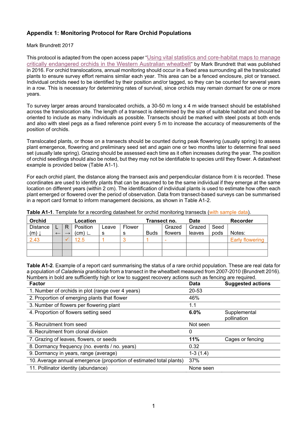 Appendix 1-3 Orchid Monitoring Translocation & Seeding