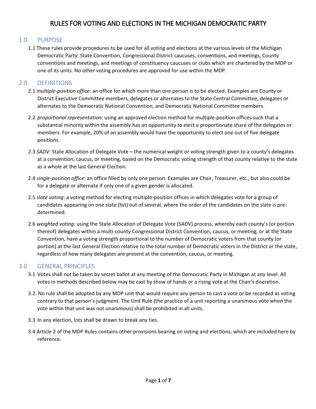 MDP Rules for Voting and Elections