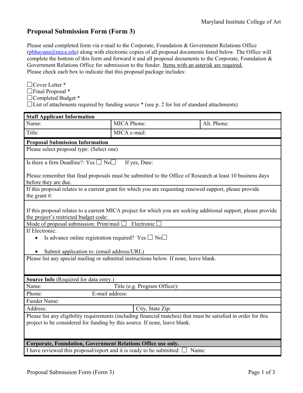 Proposal/Report Submission Form