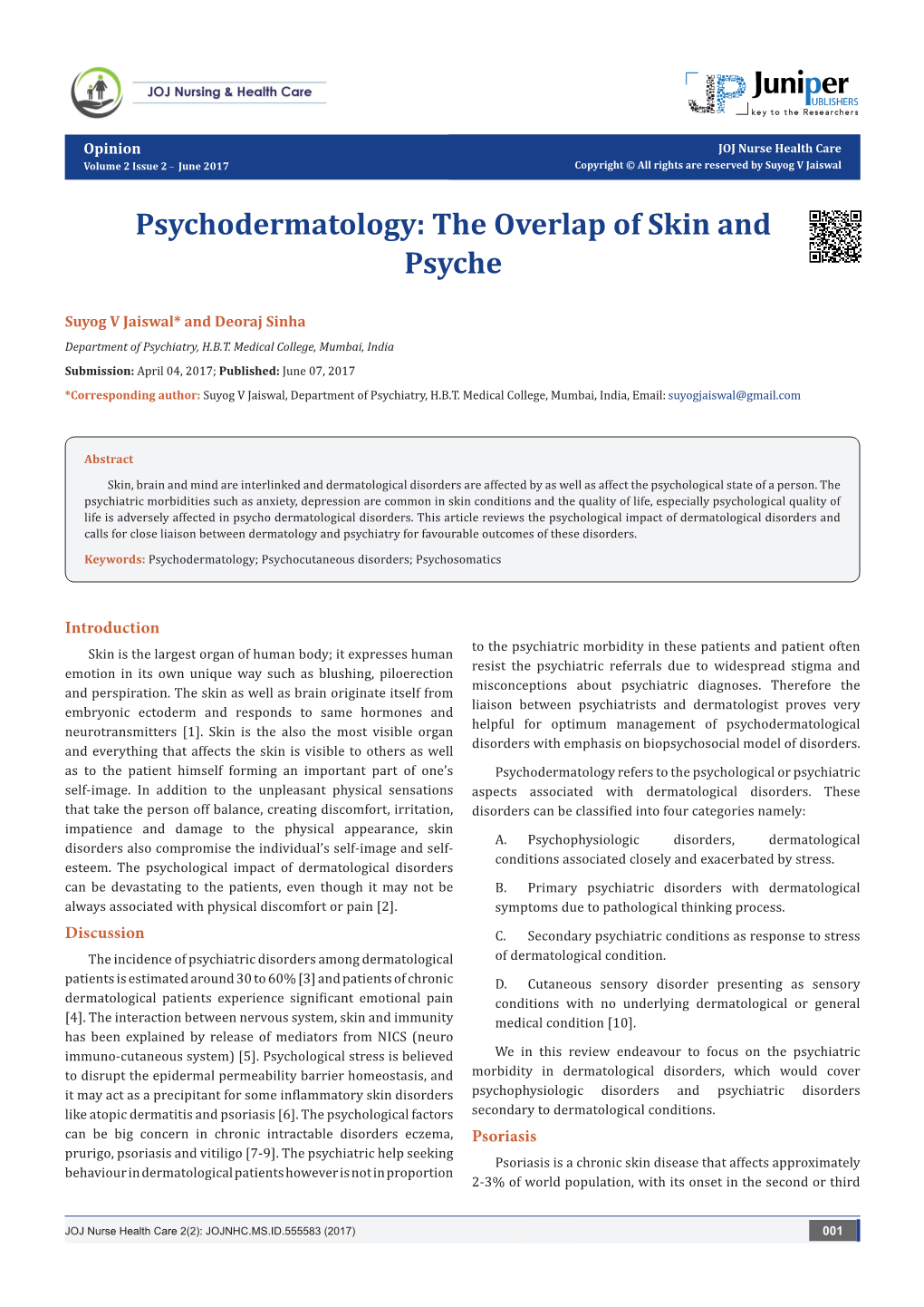 Psychodermatology: the Overlap of Skin and Psyche