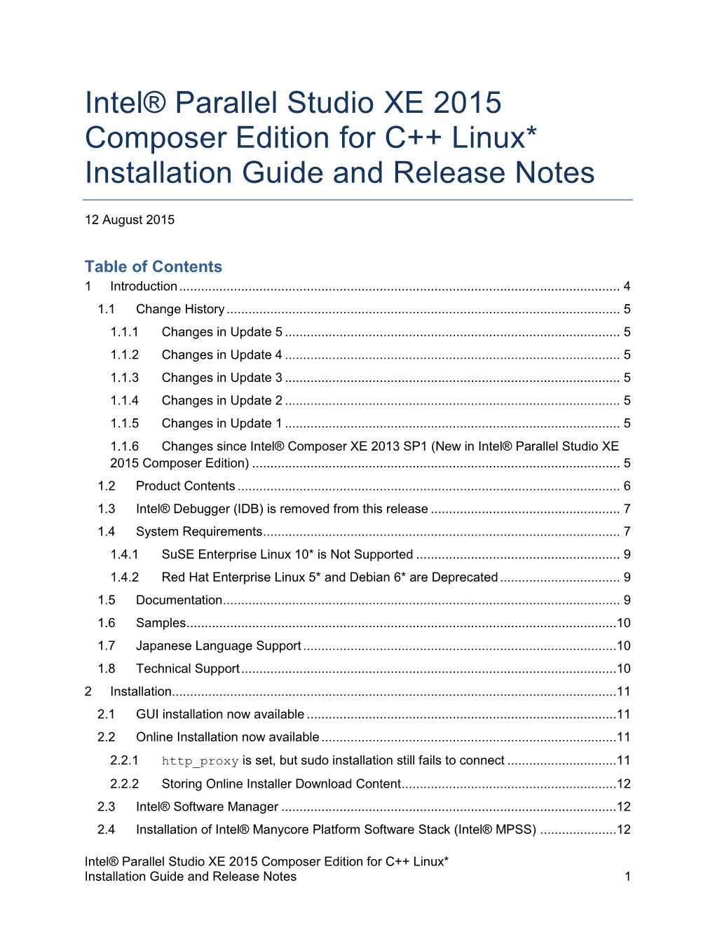 Intel® Parallel Studio XE 2015 Composer Edition for C++ Linux*