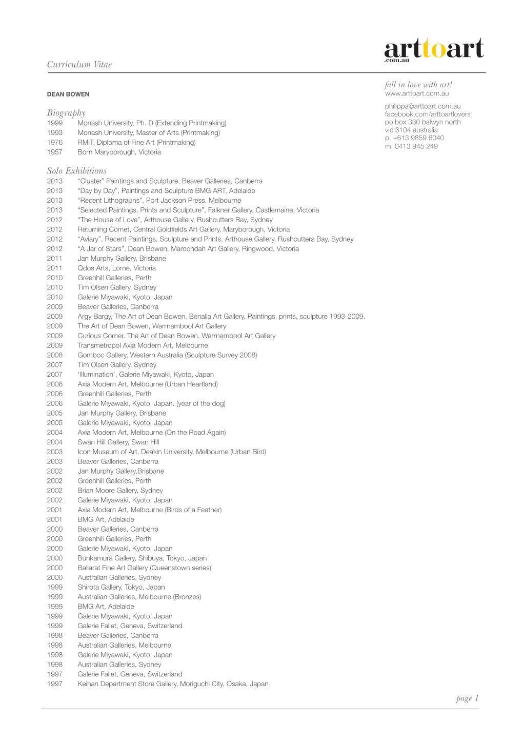 Curriculum Vitae Biography Solo Exhibitions