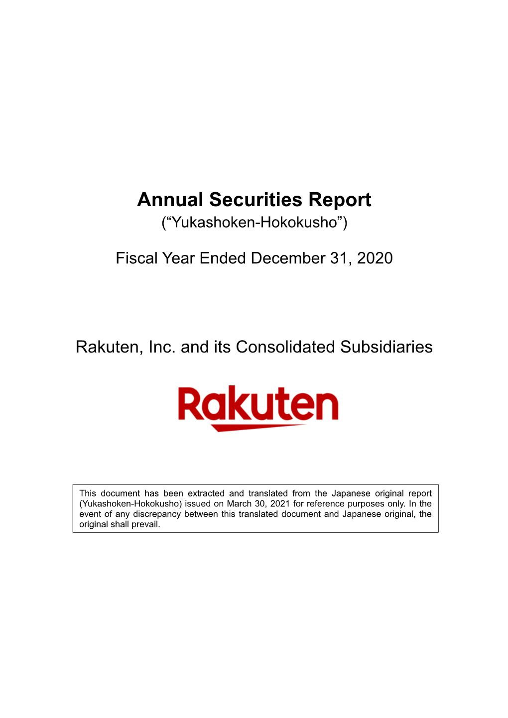 Annual Securities Report (“Yukashoken Hokokusho”)