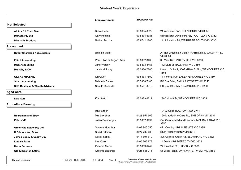 Student Work Experience