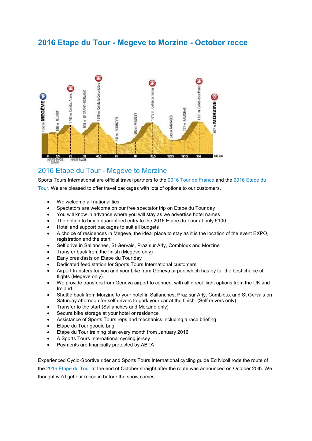 2016 Etape Du Tour - Megeve to Morzine - October Recce