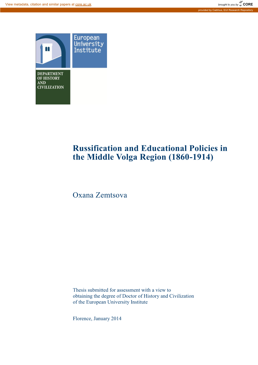 Russification and Educational Policies in the Middle Volga Region (1860-1914)