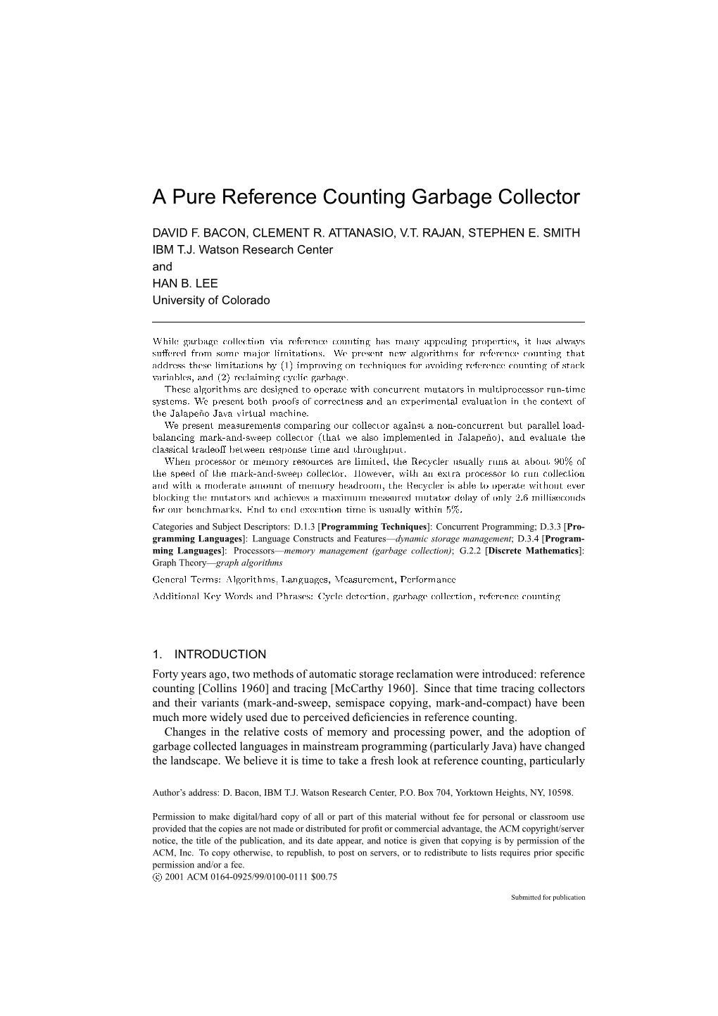 A Pure Reference Counting Garbage Collector