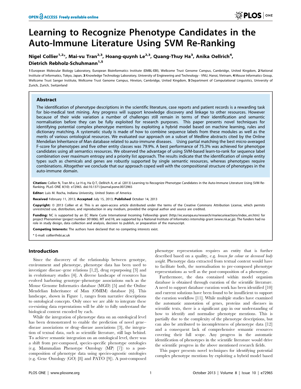 Learning to Recognize Phenotype Candidates in the Auto-Immune Literature Using SVM Re-Ranking