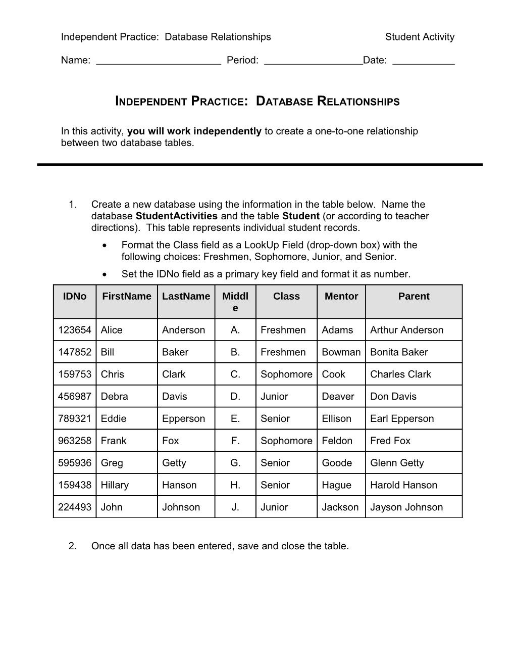 Independent Practice: Database Relationships