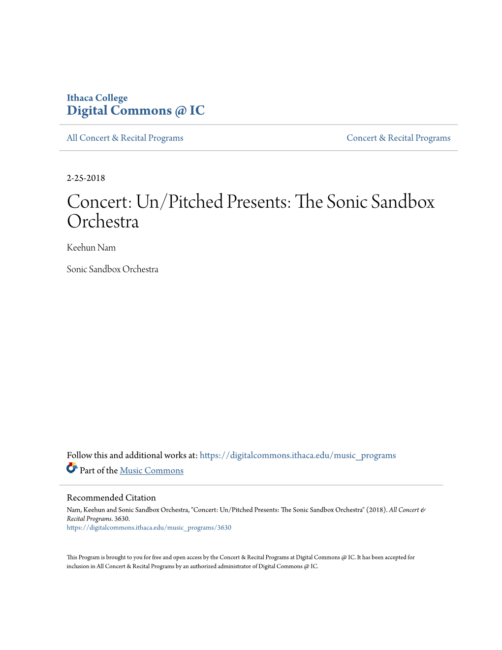 Concert: Un/Pitched Presents: the Sonic Sandbox Orchestra